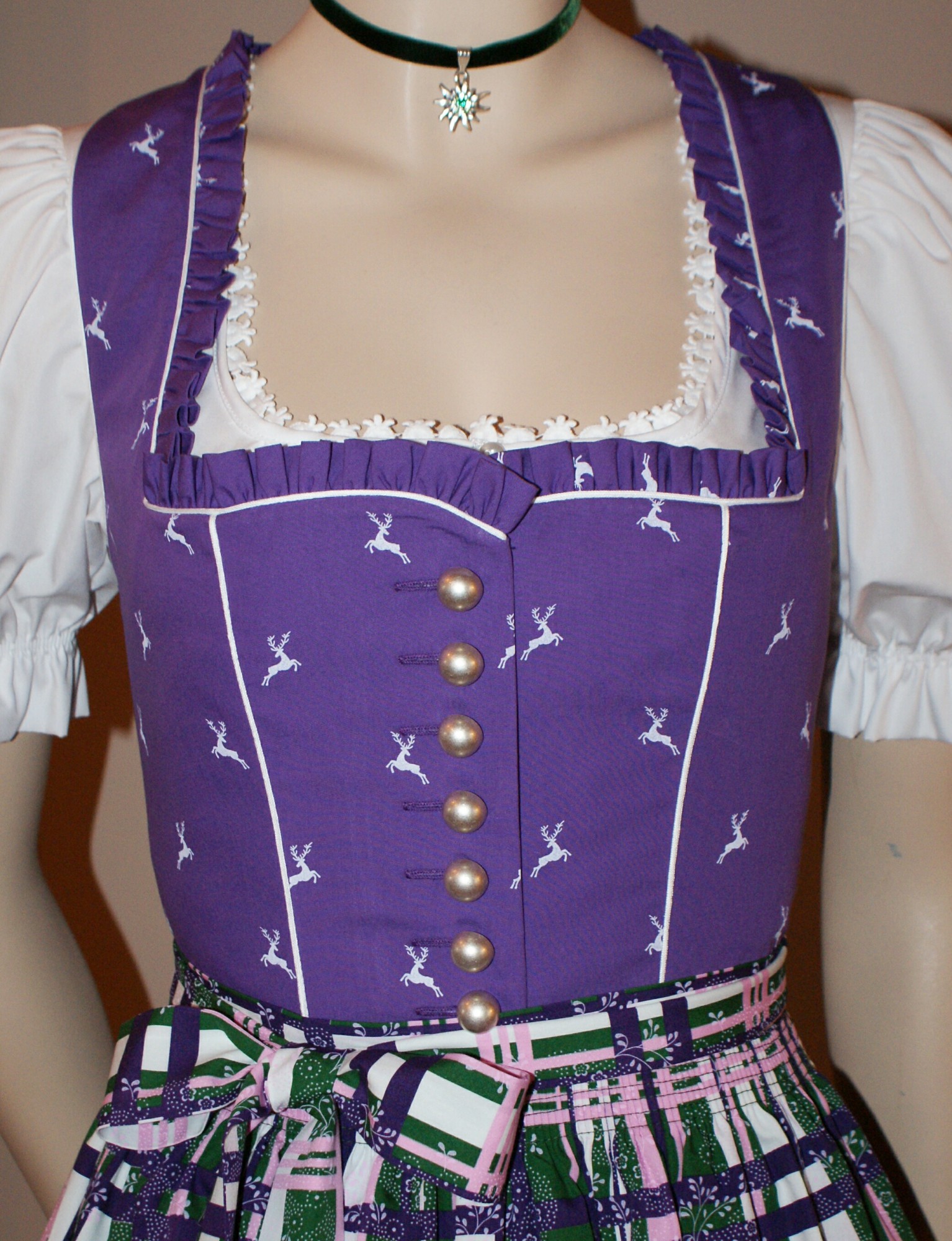Dirndl Damen Modern Lang - Trachtenkleid Mit Spitzenschürze Für Oktoberfest