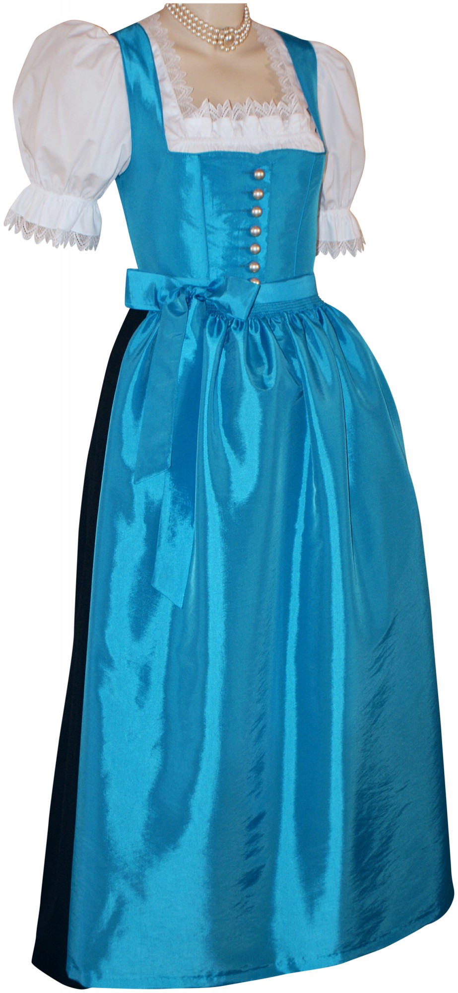 Blaues Dirndl Damen Midi - Elegantes Trachtenkleid Mit Schürze Für Oktoberfest