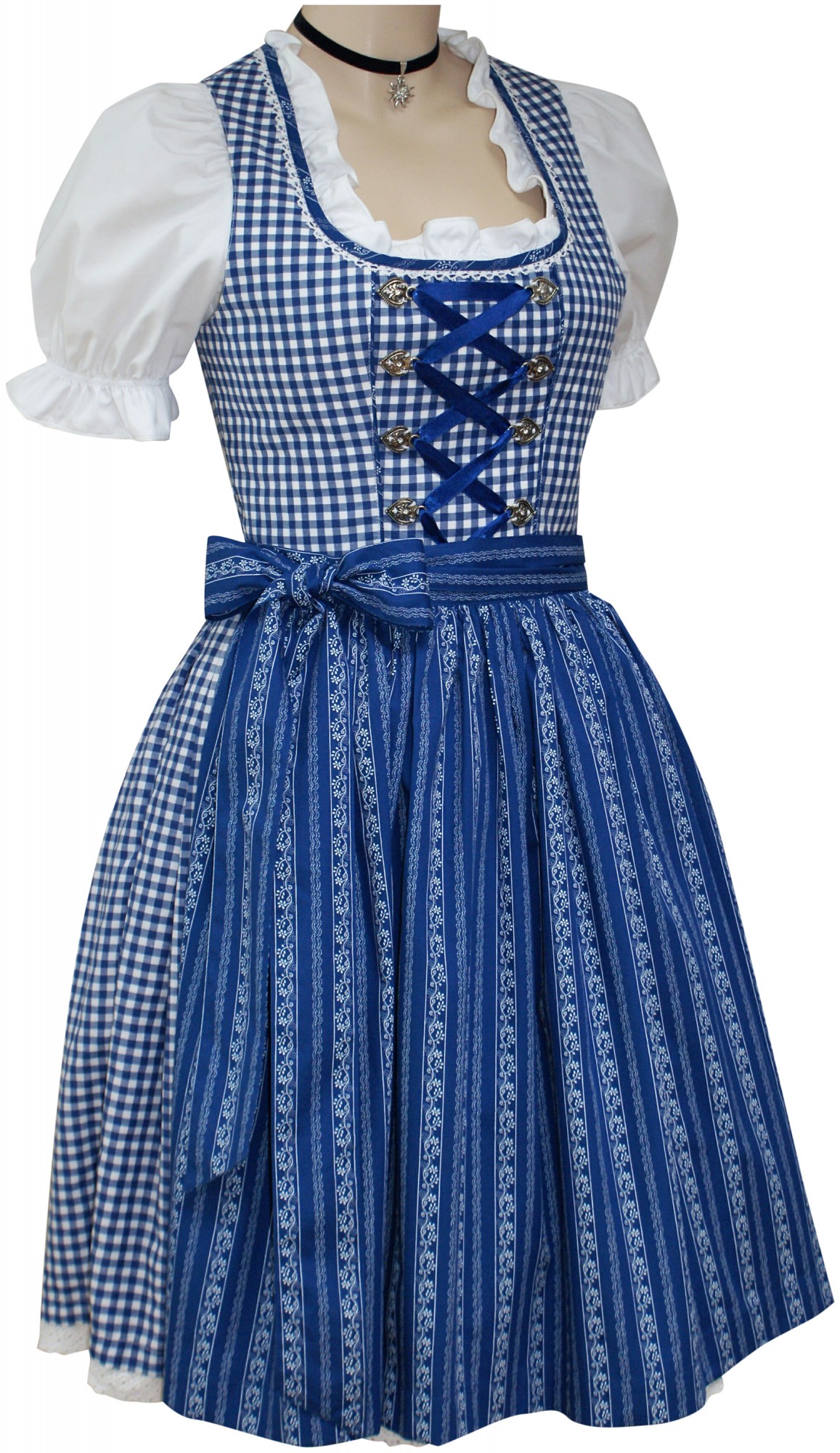 Famzuneu Dirndl Damen Blau Midi - Trachtenkleid In Großen Größen Für Oktoberfest