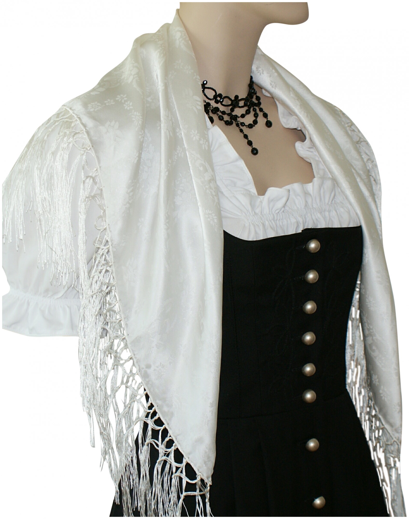 Produktbild von Trachten Mayr Seidentuch Tuch Schwarz Dirndl-Trachtentuch 75x75cm Dirndltuch Seide Fransentuch Für Tracht Trachtenseidentuch Mit Fransen Schultertuch Halstuch Silk Clouth Hochwertigste Qualität